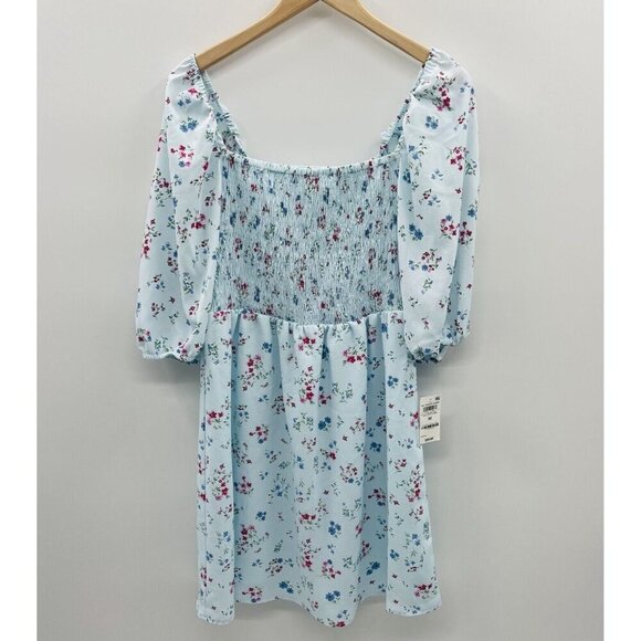 Bar III Womens Medium Floral Printed Smocked Convertible Mini Dress in Blue $99 - Picture 4 of 10